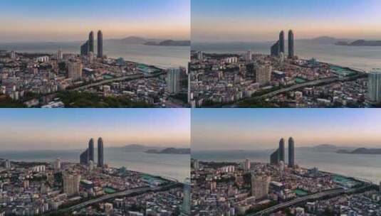 福建厦门双子塔城市风景延时摄影高清在线视频素材下载