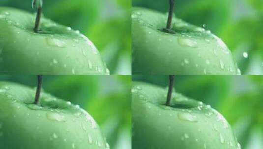 水滴打在青苹果上美食宣传片绿色食品高清在线视频素材下载
