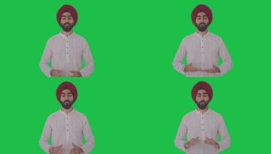 锡克教印度人做瑜伽绿屏高清在线视频素材下载