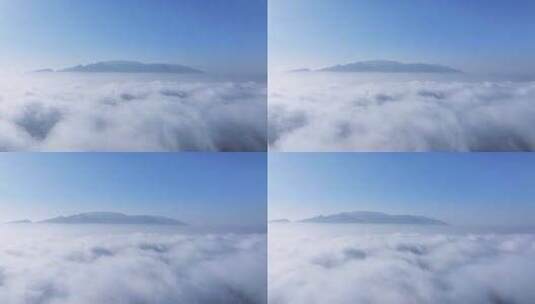江西省九江市清晨平流雾及庐山山脉高清在线视频素材下载