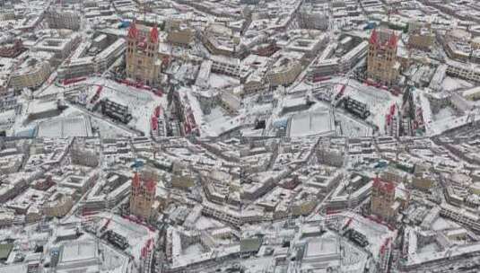 山东青岛老城区中山路栈桥上街里雪景高清在线视频素材下载