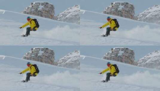 极限运动滑雪者滑雪下坡瞬间慢动作高清在线视频素材下载