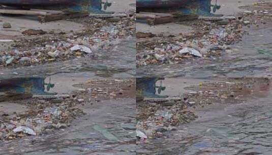 河里的垃圾塑料瓶环境污染高清在线视频素材下载