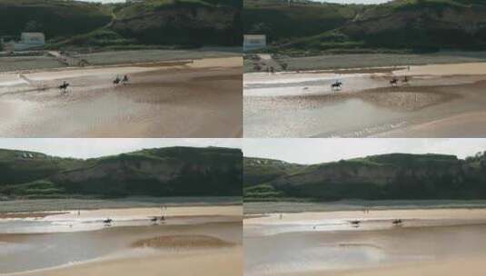 4k航拍三亚海边沙滩骑马画面高清在线视频素材下载