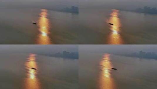 杭州钱塘江航船夕阳下前行高清在线视频素材下载