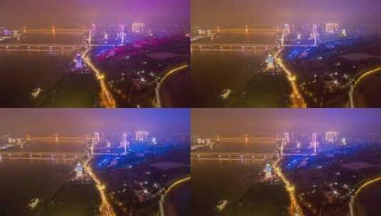 8K湖北电视塔长江沿岸夜景航拍延时高清在线视频素材下载