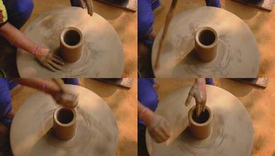 陶器轮上陶器成型粘土的熟练手雕塑粘土罐S高清在线视频素材下载