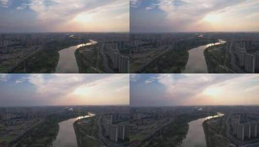 河南周口沙颍河夕阳晚霞航拍高清在线视频素材下载