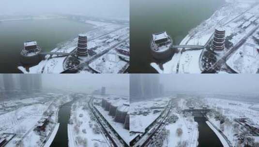 4K | 洛阳城市雪景瀍河朱樱高清在线视频素材下载