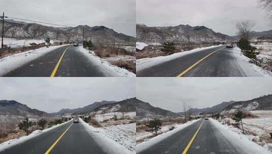 【原创】开车行驶在雪地公路上 下雪开车高清在线视频素材下载