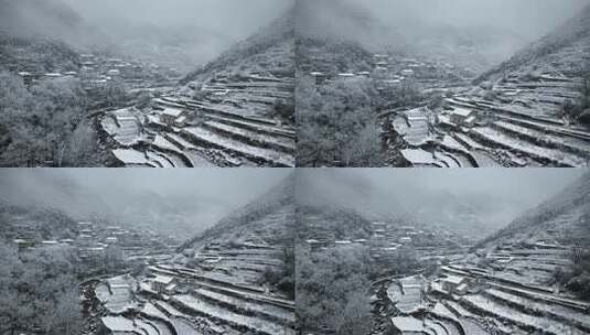 山村雪景俯瞰全景 浙西天池高清在线视频素材下载