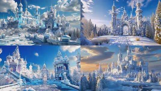 冬天冰雪城堡合集片头 童话世界里的堡垒高清在线视频素材下载