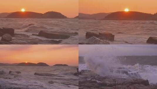 日出日落波涛汹涌海浪礁石高清在线视频素材下载
