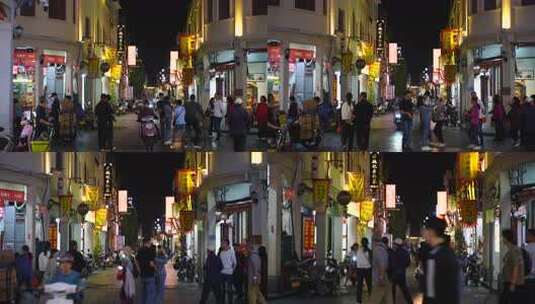 潮州人文牌坊街夜景骑楼街道老街商业街景点高清在线视频素材下载