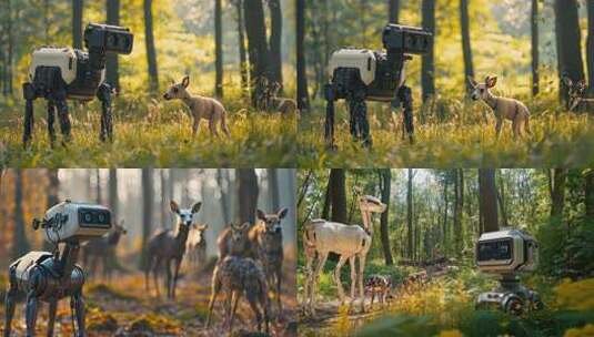 自然探索野生动物机器人和谐森林环境机器狗高清在线视频素材下载