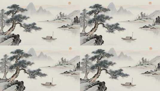 中式水墨山水风景画面高清在线视频素材下载