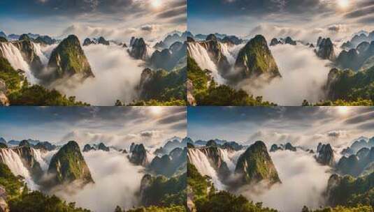 山间云海瀑布自然风光高清在线视频素材下载