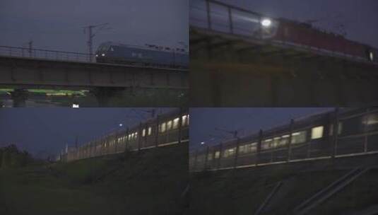 夜晚火车高铁行驶高清在线视频素材下载
