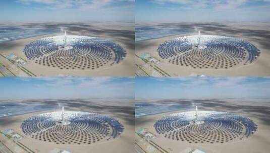 塔式太阳能光热发电厂俯拍高清在线视频素材下载