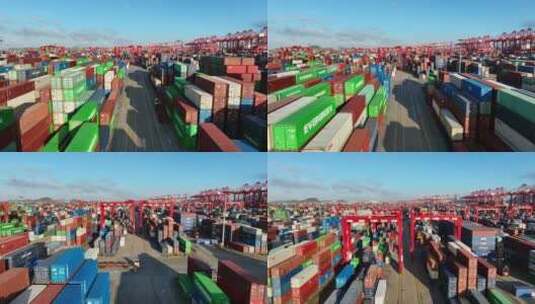 上海洋山港港口集装箱航拍高清在线视频素材下载
