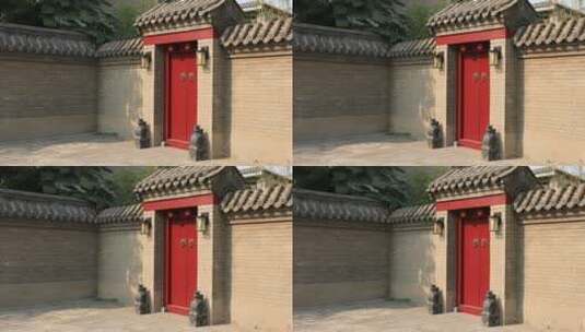 中式民居庭院大门与门墩高清在线视频素材下载