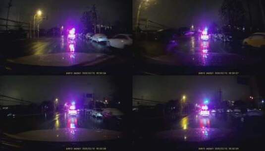 疫情武汉封城 雪夜间路上的警车警灯 中景高清在线视频素材下载