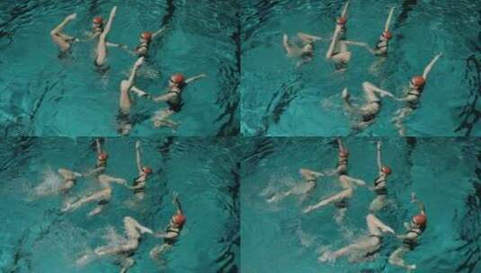 游泳池里的花样游泳者高清在线视频素材下载