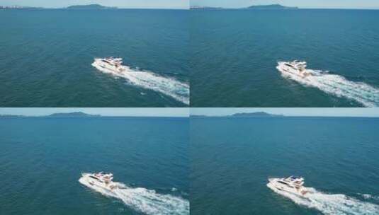 游艇在大海中行驶出海4K航拍高清在线视频素材下载