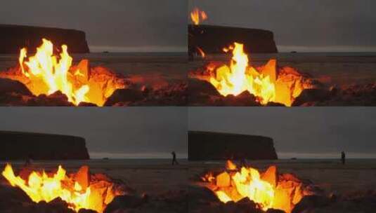 黄昏时分海滩火坑的广阔视野高清在线视频素材下载