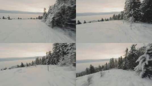 航拍冬天雪后美丽的山峰森林草原 高清4K高清在线视频素材下载