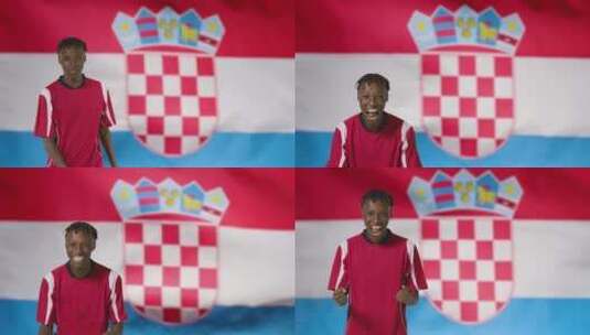 在克罗地亚国旗前欢呼的运动员高清在线视频素材下载
