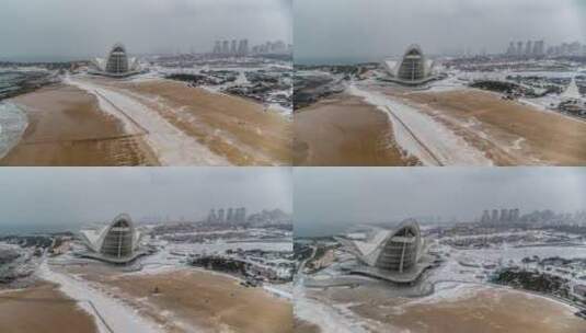 航拍雪后金沙滩高清在线视频素材下载