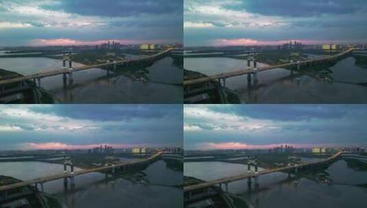 4K哈尔滨阳明滩大桥夜景航拍高清在线视频素材下载