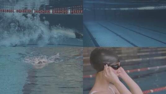 男游泳运动员跳入游泳池高清在线视频素材下载