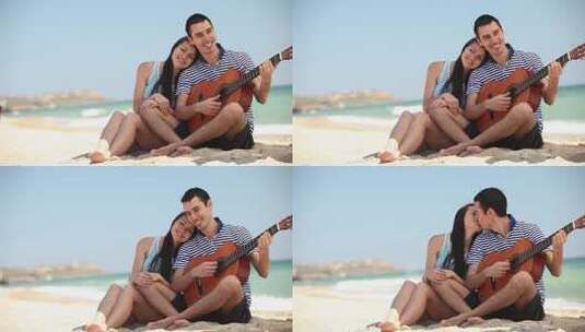 情侣在沙滩上甜蜜的接吻高清在线视频素材下载