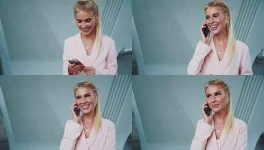女人微笑着打电话高清在线视频素材下载