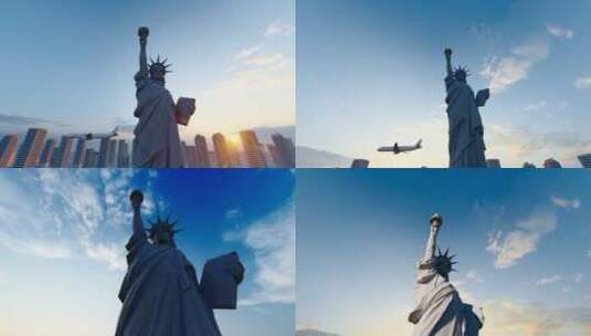 美国纽约自由女神像雕塑航拍高清在线视频素材下载