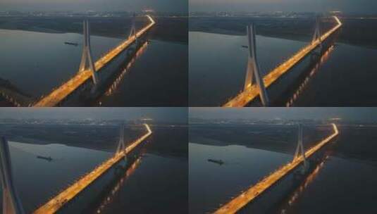 武汉天兴洲大桥俯视侧推镜头高清在线视频素材下载