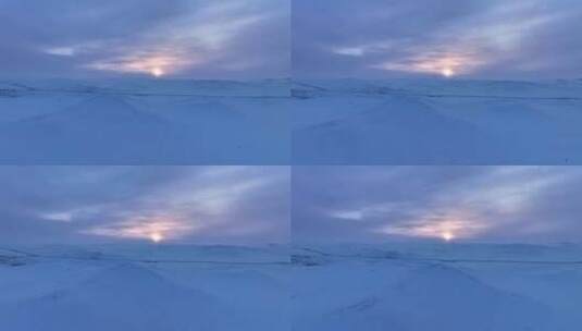 航拍4K内蒙古雪域雪原日落高清在线视频素材下载