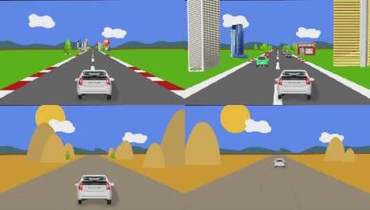 汽车在不同的道路上行驶 像素动画高清在线视频素材下载