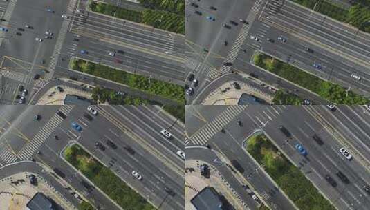 城市空镜鸟瞰路口车流高清在线视频素材下载