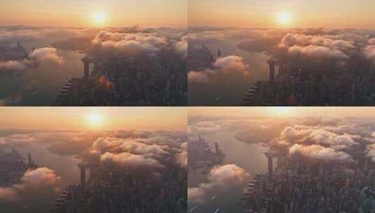 日出云层下的香港IFC大厦高清在线视频素材下载