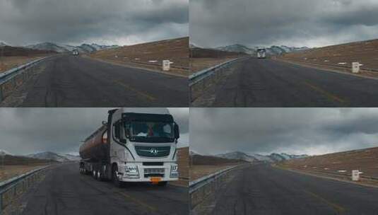 西藏旅游风光219国道物流货运卡车高清在线视频素材下载