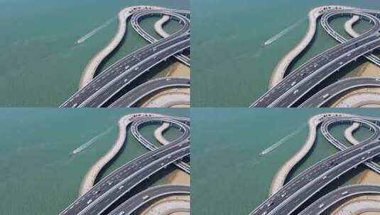 4k 航拍厦门海岸线演武大桥道路桥梁特写高清在线视频素材下载