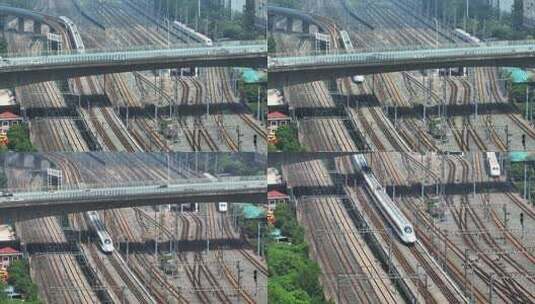 航拍城市高铁动车轨道交通行驶的列车高清在线视频素材下载
