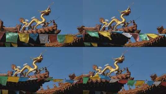佛教寺庙建筑经幡龙形象空镜头高清在线视频素材下载