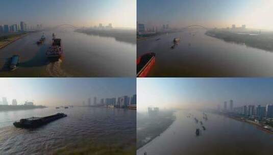 卢浦大桥 船 河道 忙碌 摩天大楼 黄浦江高清在线视频素材下载