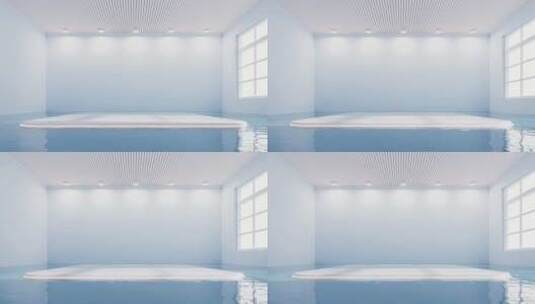 空房间光影变化与水面3D渲染高清在线视频素材下载