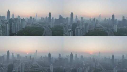 上海日出晨雾 陆家嘴日出 上海地标高清在线视频素材下载