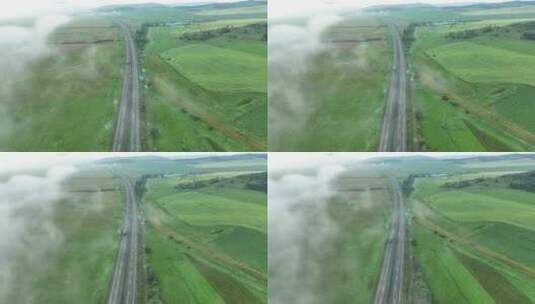航怕大兴安岭晨雾高速公路行驶的汽车高清在线视频素材下载